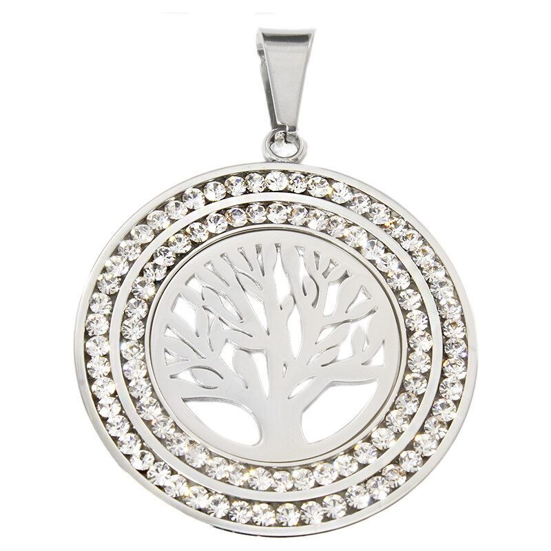 BM Jewellery Přívěsek strom života z chirurgické oceli se zirkony S973100