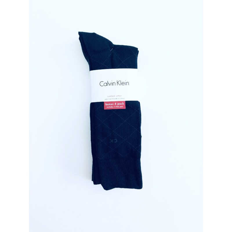 Calvin Klein Calvin Klein Crew Logo Stripe pohodlné bavlněné vysoké ponožky 4 páry - UNI / Tmavě modrá / Calvin Klein