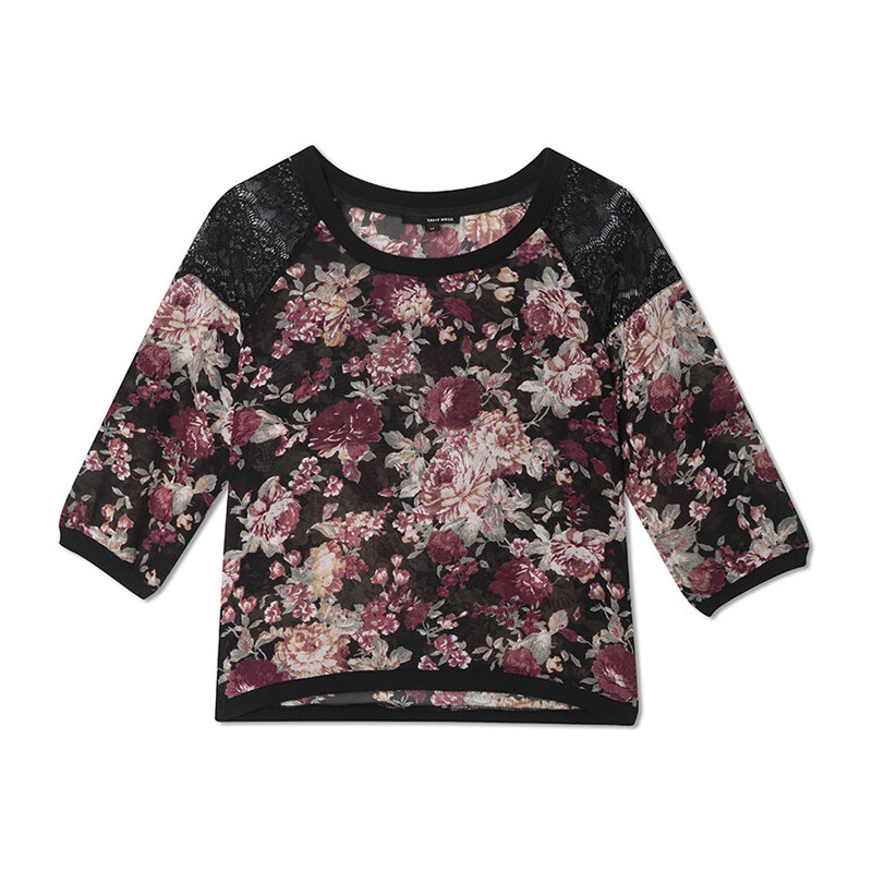 Tally Weijl Floral Print Sheer Top with Lace