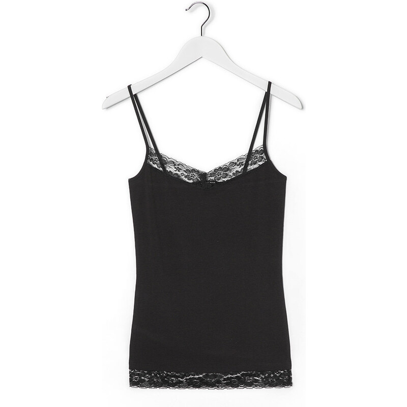 Tally Weijl Black Camisole Top with Lace Neck