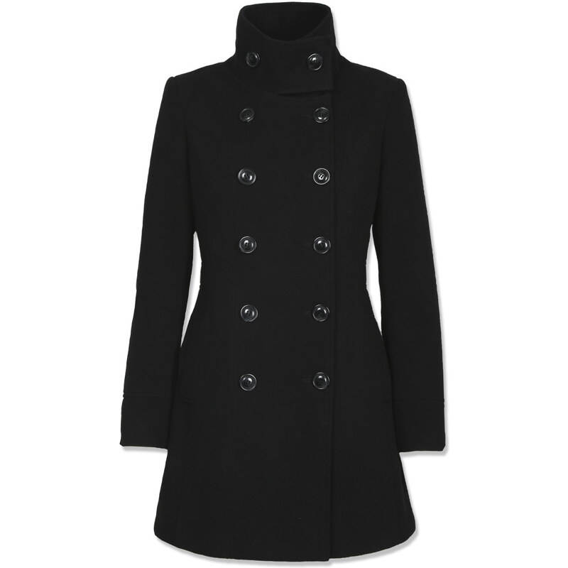 Tally Weijl Black Double Breasted Coat with Funnel Neck
