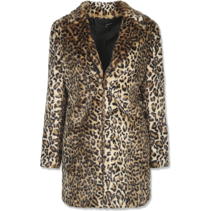 Tally Weijl Brown Leopard Print Faux Fur Long Coat