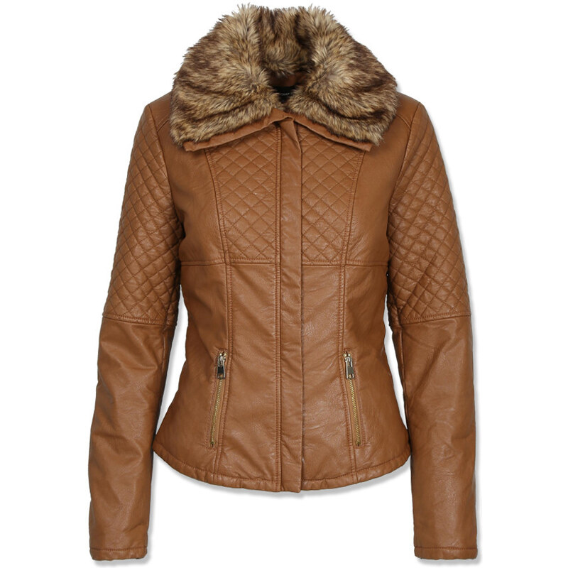 Tally Weijl Tan Glossy Leather with Faux Fur Collar