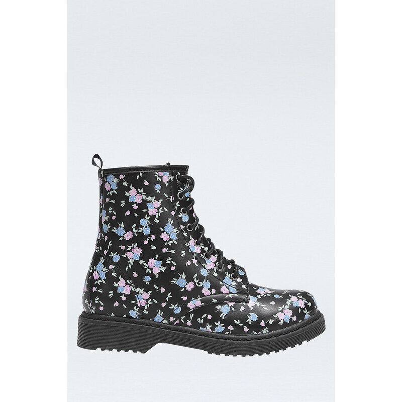 Tally Weijl Black Floral Lace-Up Boots