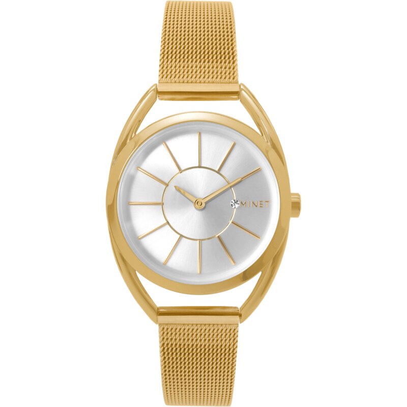 MINET Czech Crystal Zlaté dámské hodinky MINET ICON LIGHT GOLD MESH 46403055