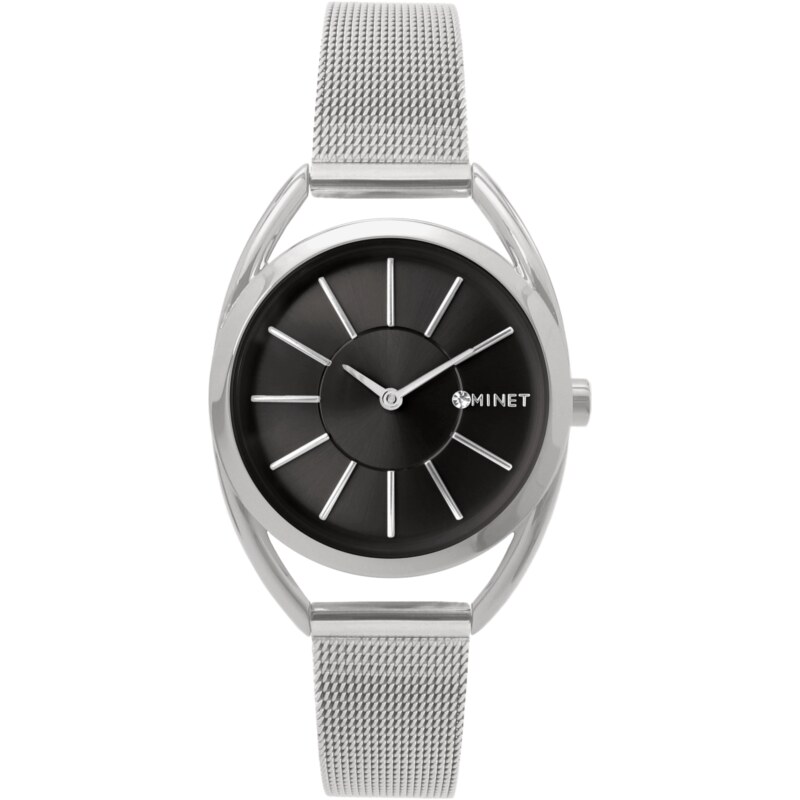 Stříbrno-černé dámské hodinky MINET ICON SILVER BLACK MESH