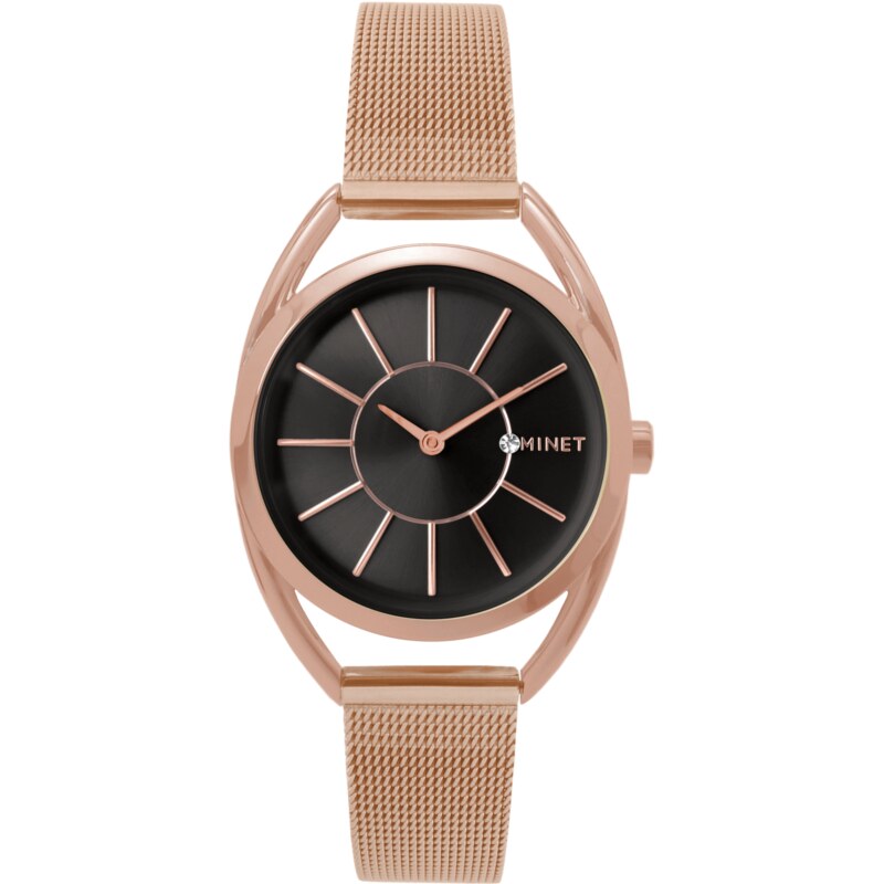 Růžovo-černé dámské hodinky MINET ICON ROSE GOLD BLACK MESH