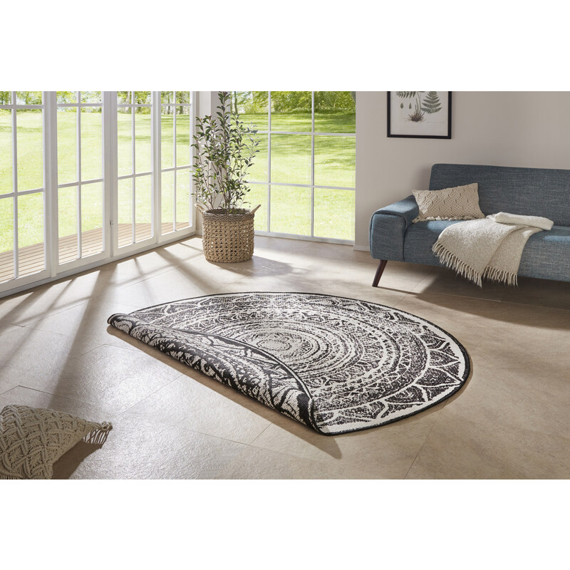 NORTHRUGS - Hanse Home koberce Kusový koberec Twin Supreme 104165 Siruma Black/Cream kruh – na ven i na doma - 140x140 (průměr) kruh cm