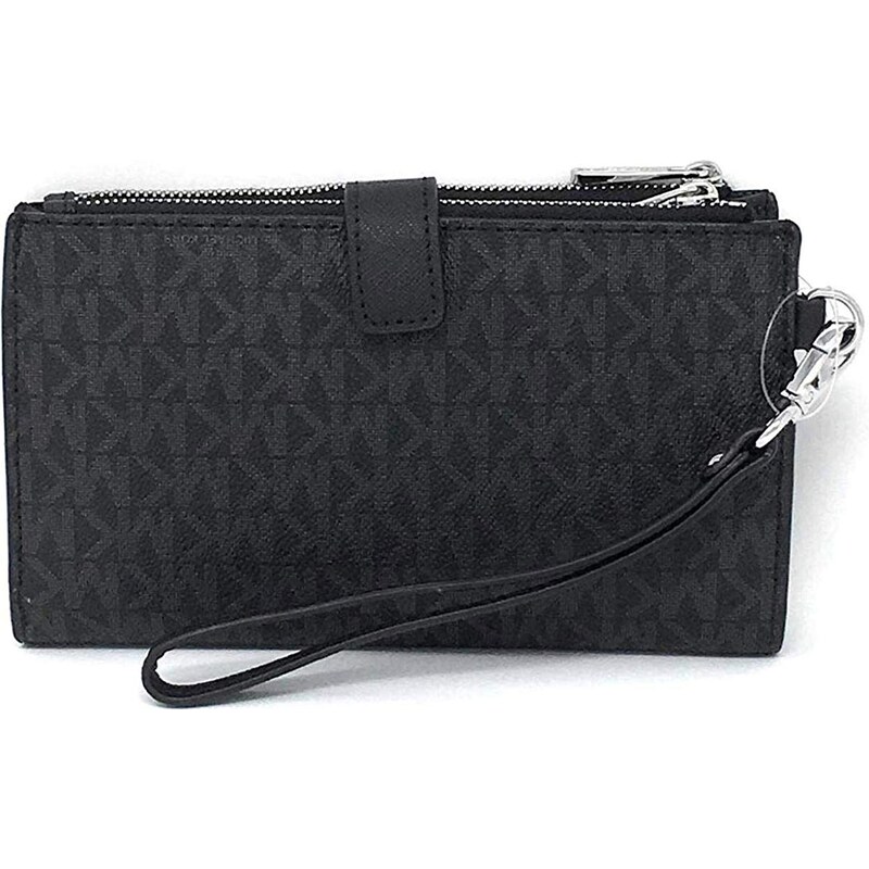 Michael Kors Jet Set Travel Double Zip Wristlet Black Silver