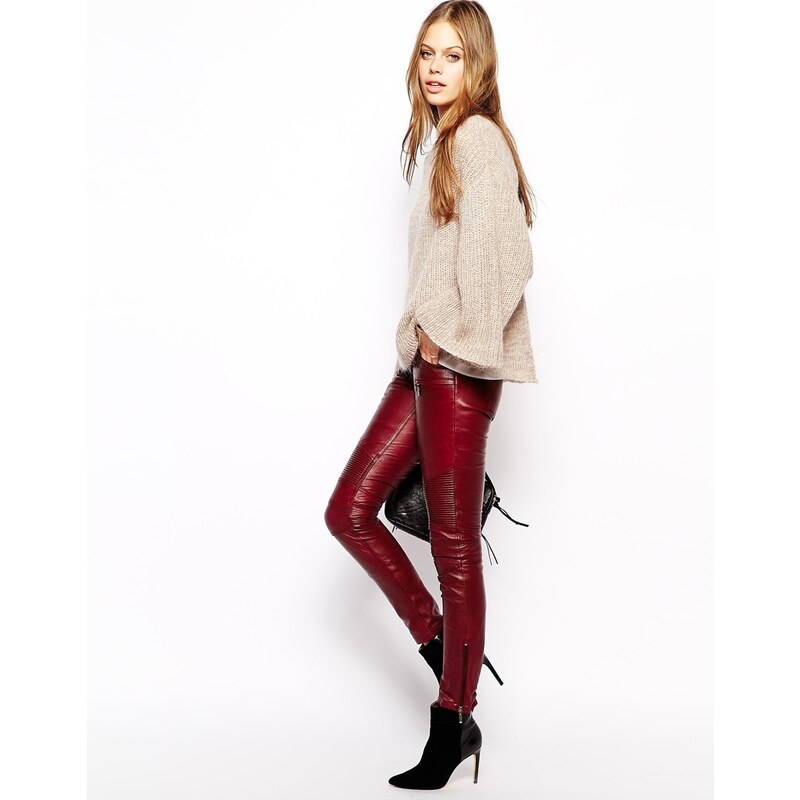 Supertrash Peaches Biker Trousers in Leather - Red