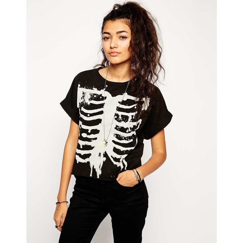 ASOS T-Shirt With Bleached Skeleton Print - Black