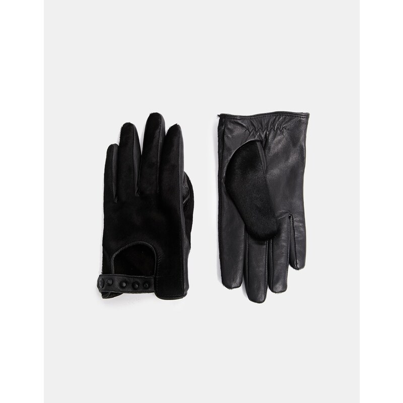 Maison Scotch Leather Biker Gloves - Black
