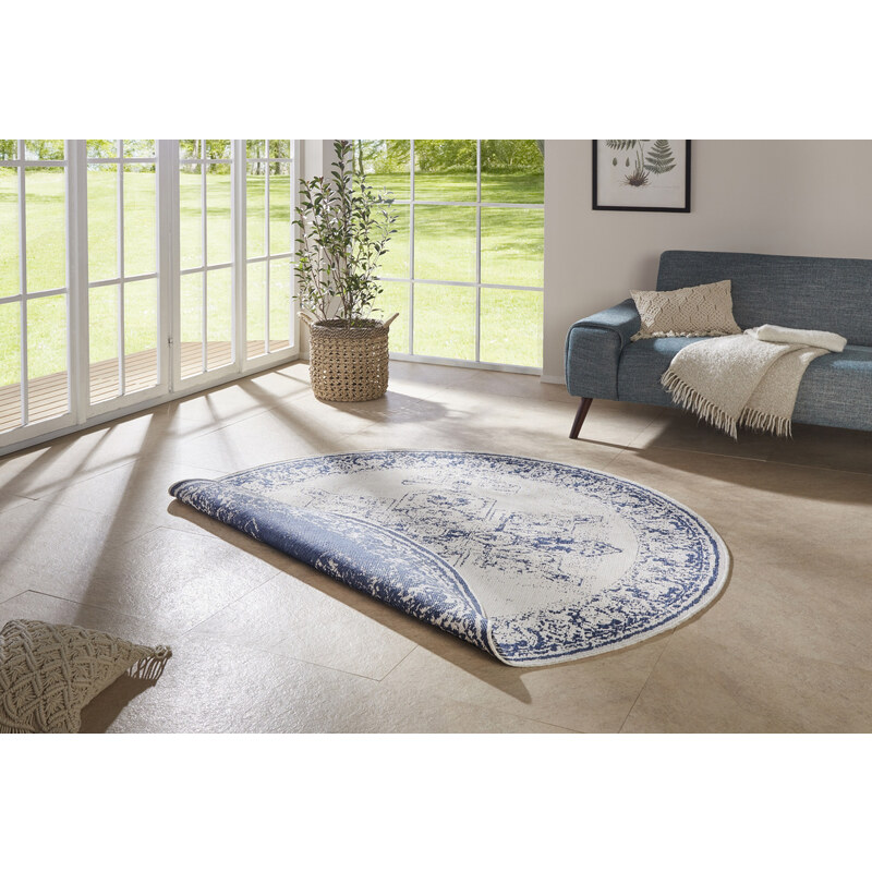 NORTHRUGS - Hanse Home koberce Kusový koberec Twin Supreme 104138 Blue/Cream kruh – na ven i na doma - 140x140 (průměr) kruh cm