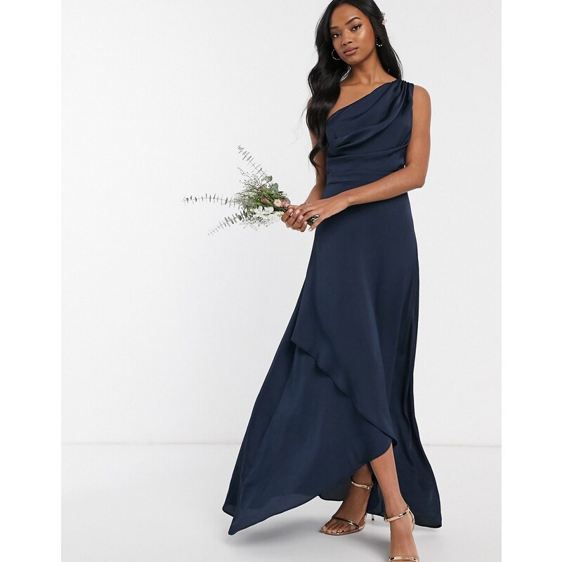 TFNC Bridesmaid one shoulder maxi dress in navy-Grey 106143429