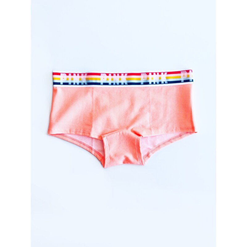 Victoria's Secret Victoria's Secret PINK Rainbow Logo Coral stylové bavlněné kalhotky Boyshort - S / Korálová / Victoria's Secret