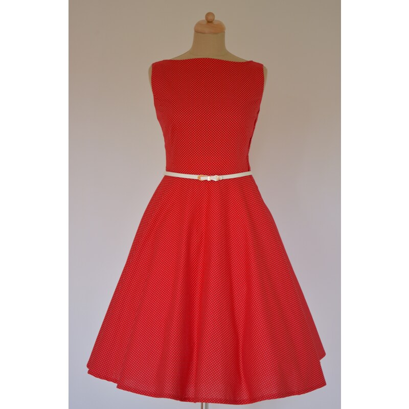 MiaBella SUSAN retro šaty červené s mini puntíkem Barva: Barva jako na obrázku, Velikost: 38
