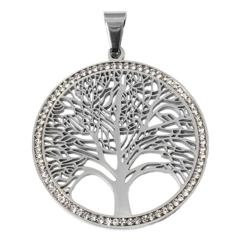 BM Jewellery Přívěsek strom života z chirurgické oceli se zirkony S978150