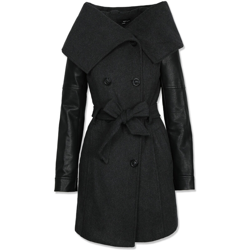 Tally Weijl Black Long Trench Coat with Funnel Neck & Lapel