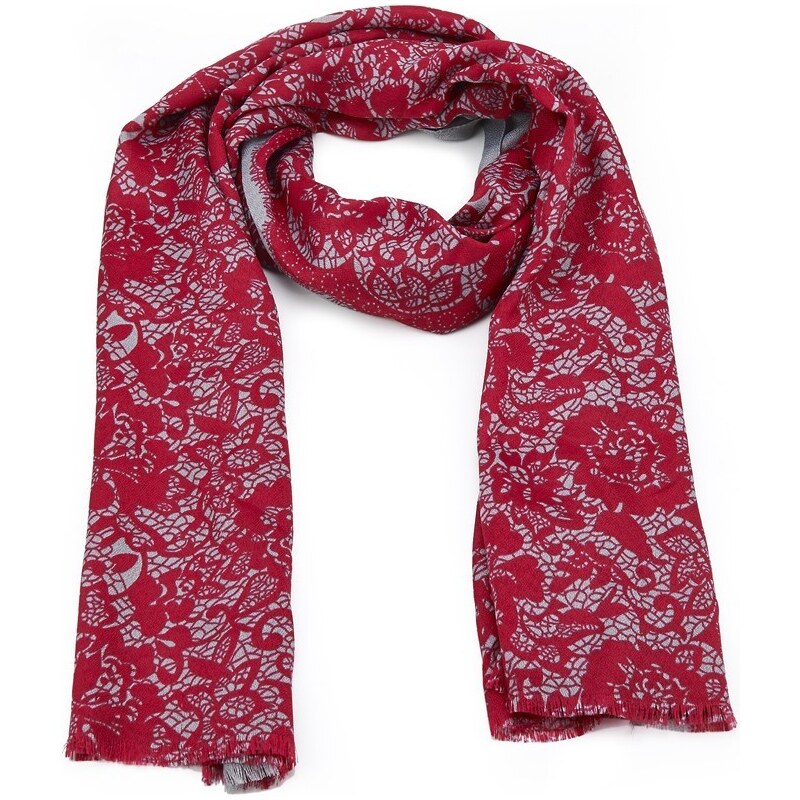 Velký hřejivý šátek s krajkovým vzorem, INTRIGUE (1 ks skladem) červená Dopravné zdarma!
