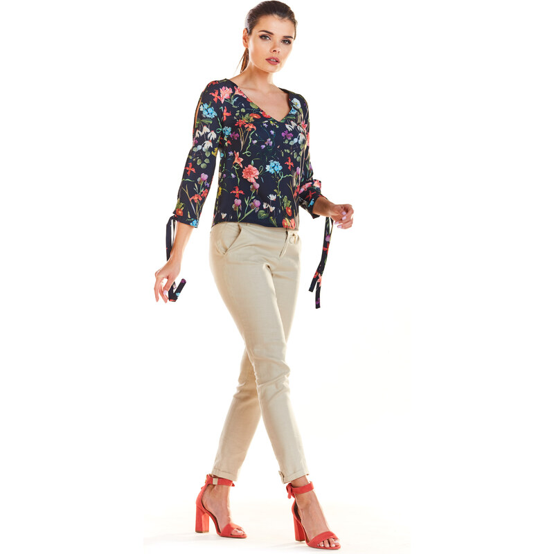 Infinite You Woman's Blouse M191 Navy Blue Flowers