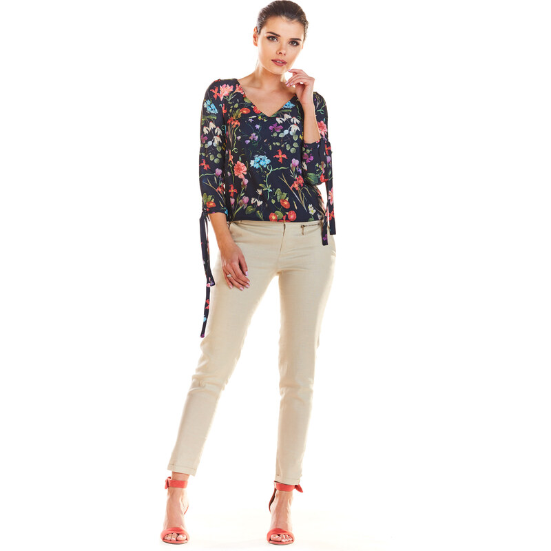 Infinite You Woman's Blouse M191 Navy Blue Flowers