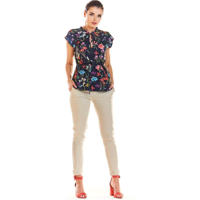 Infinite You Womans Blouse M194 Navy Blue Flowers
