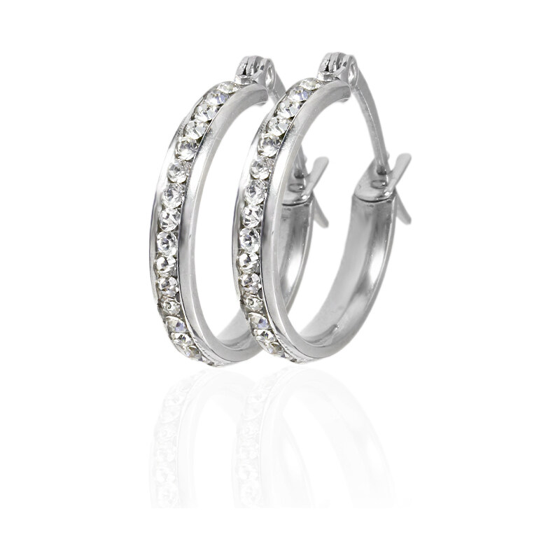 BM Jewellery Náušnice malé kroužky stříbrné 1,8 cm se zirkony z chirurgické oceli S988100