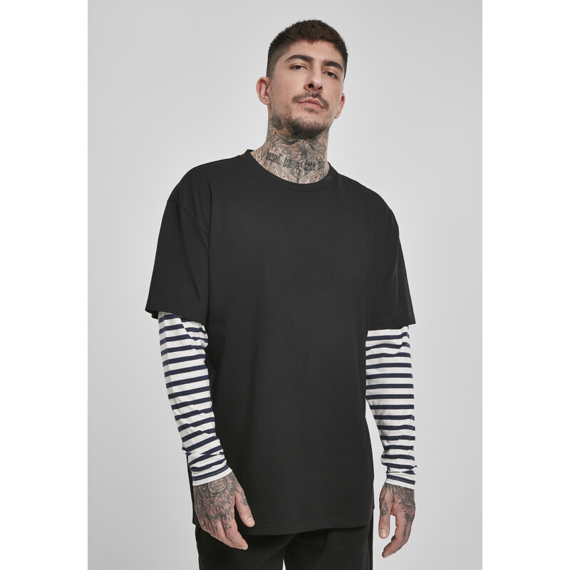 UC Men Oversized Double Layer Striped LS Tee černé