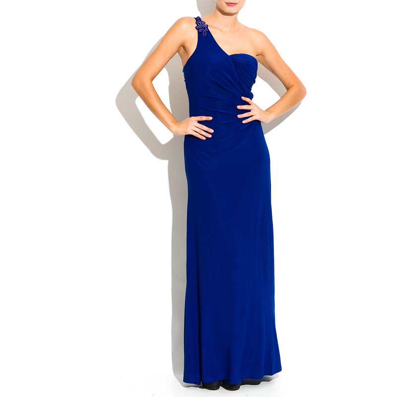 Luccama Spol.dlouhé šaty-jedno rameno s korálky-modr. Uni (S-L)