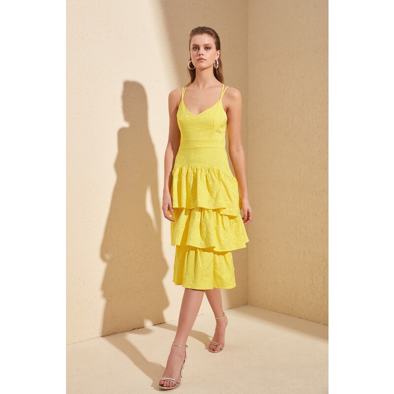 Trendyol Yellow Textured Back Detailed Dress