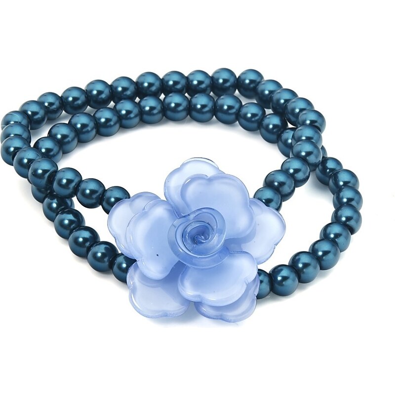 Náramek z korálků s akrylovou květinou, INTRIGUE modrá