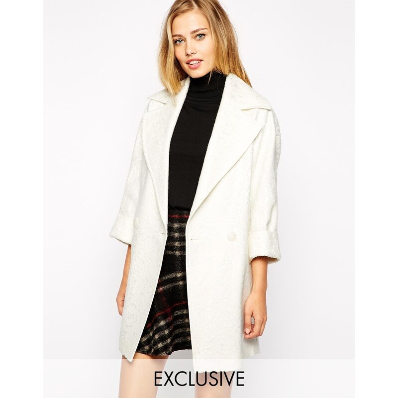 Studio 4 London Cocoon Coat in Textured Floral Jacquard - White