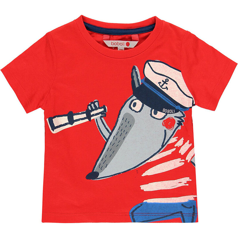 Boboli Chlapecké červené tričko Vlk námořník