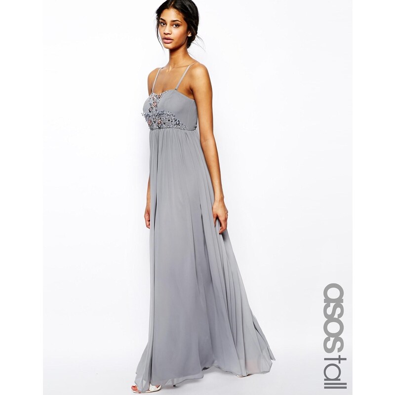 ASOS TALL Embellished Bandeau Maxi Dress - Grey