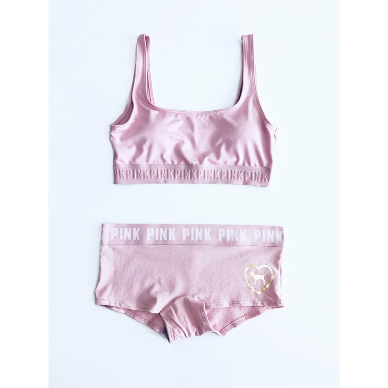 Victoria's Secret Victoria's Secret PINK Ultimate Rosegold stylová sportovní podprsenka a kalhotky Boyshort set 2 ks - S / Rosegold / Victoria's Secret