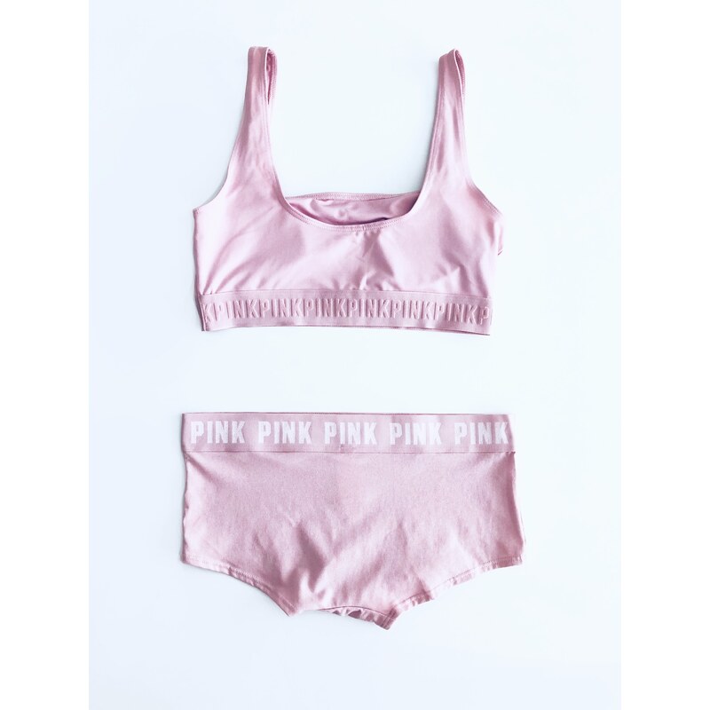 Victoria's Secret Victoria's Secret PINK Ultimate Rosegold stylová sportovní podprsenka a kalhotky Boyshort set 2 ks - S / Rosegold / Victoria's Secret