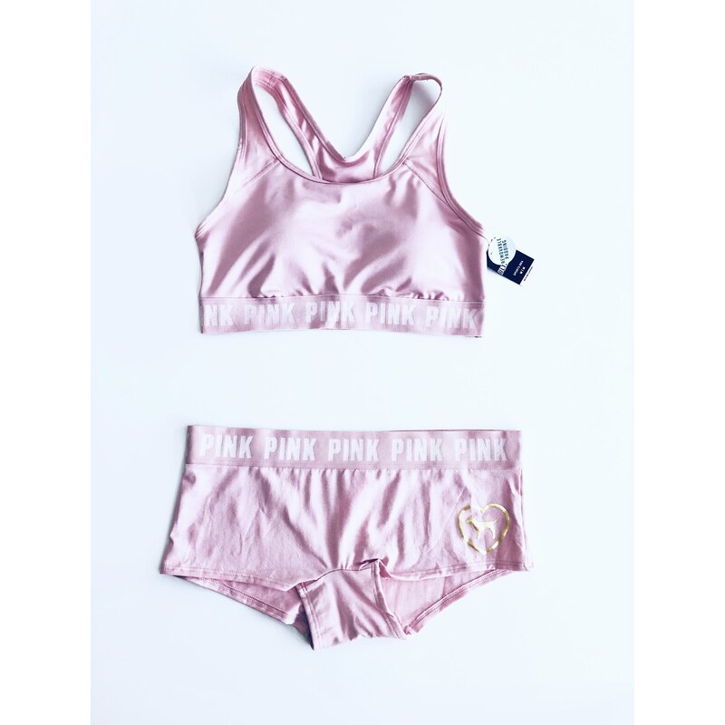 Victoria's Secret Victoria's Secret PINK Ultimate Rosegold sportovní podprsenka a kalhotky Boyshort set 2 ks - M / Rosegold / Victoria's Secret