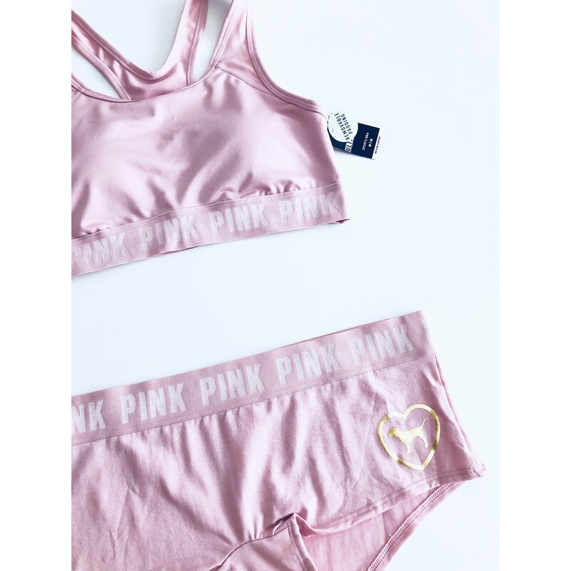 Victoria's Secret Victoria's Secret PINK Ultimate Rosegold sportovní podprsenka a kalhotky Boyshort set 2 ks - M / Rosegold / Victoria's Secret