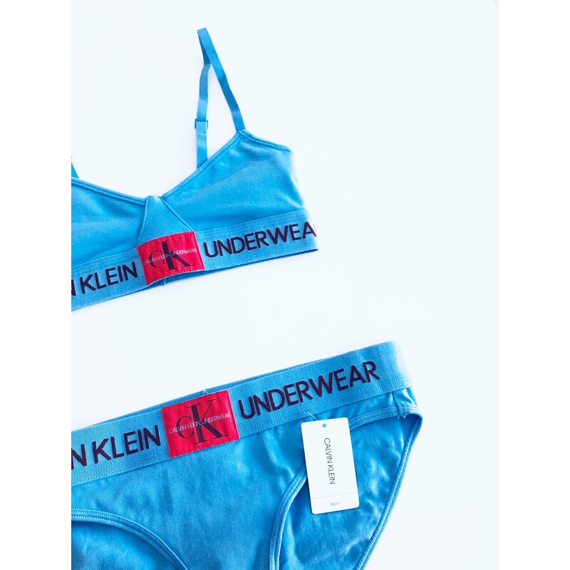 Calvin Klein Calvin Klein Monogram Blue stylová podprsenka Triangle a kalhotky Bikini set 2 ks - XS / Modrá / Calvin Klein