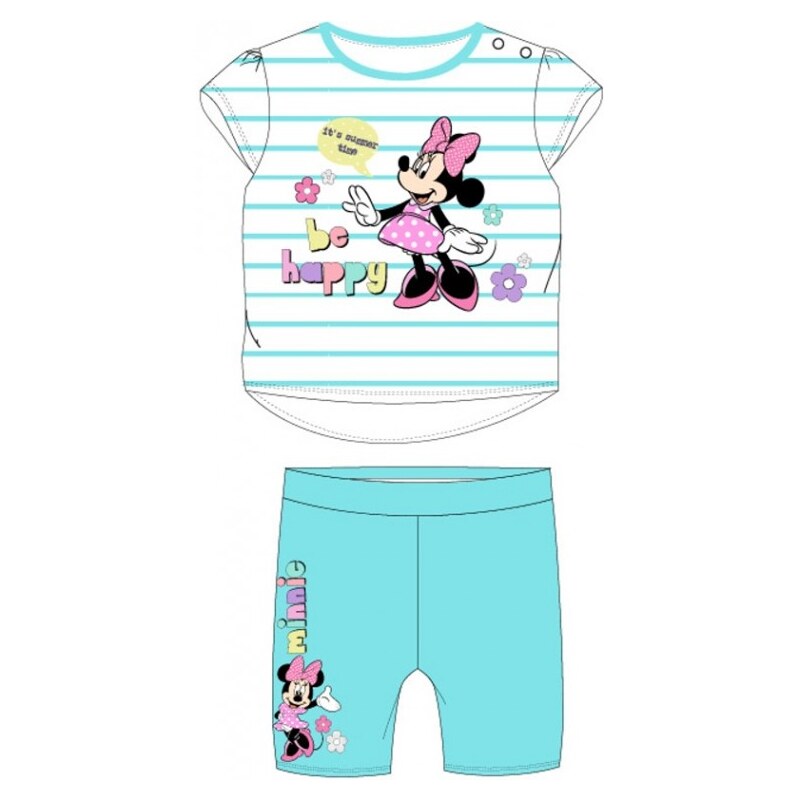 E plus M Kojenecká / dětská bavlněná letní souprava / set tričko a šortky Minnie Mouse - Disney - tyrkysová
