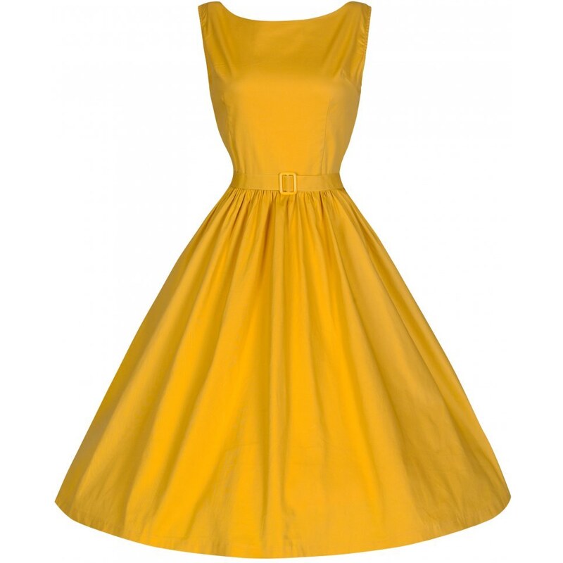 AUDREY žluté retro šaty inspirované padesátými léty