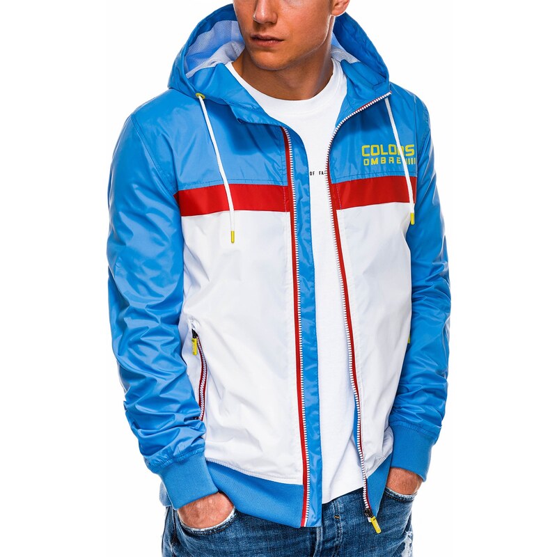 Ombre Clothing Pánská přechodová bunda Firenze modro-bílá C438