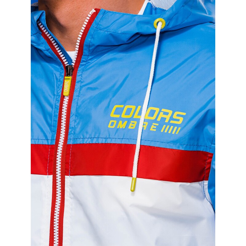 Ombre Clothing Pánská přechodová bunda Firenze modro-bílá C438