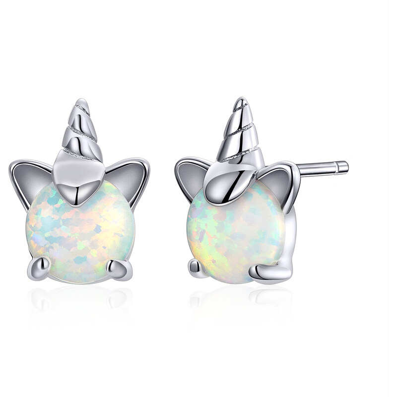 Elenys stříbrné náušnice Opálový jednorožec Unicorn 47526632