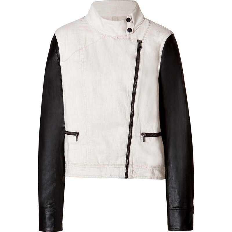 Rag & Bone Cotton-Linen/Leather Moto Jacket