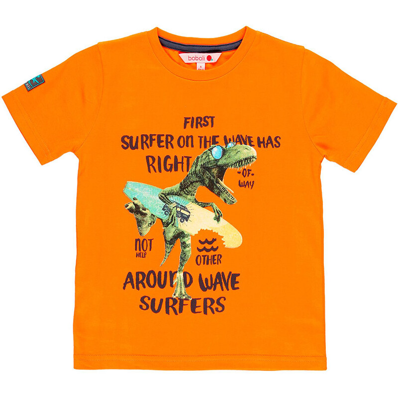 Boboli Dětské tričko Surfing Dinosaur T-rex oranžové