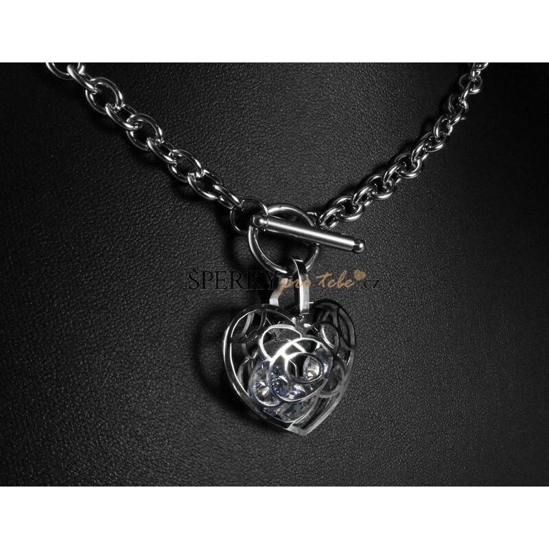 BM Jewellery Dámský náhrdelník 3,5 cm z chirurgické oceli srdce se zirkony S999110