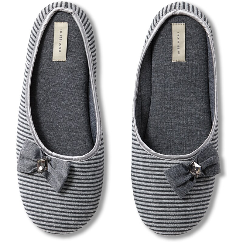 Intimissimi Pinstripe Slippers with Bow Detail