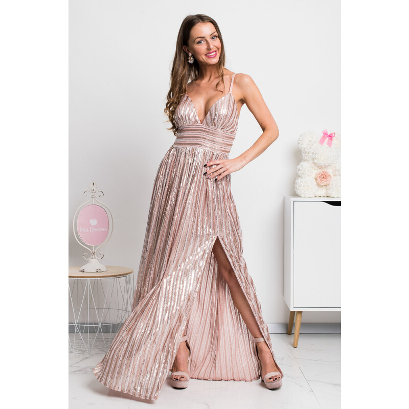 Starorůžové společenské šaty s flitry 61156486