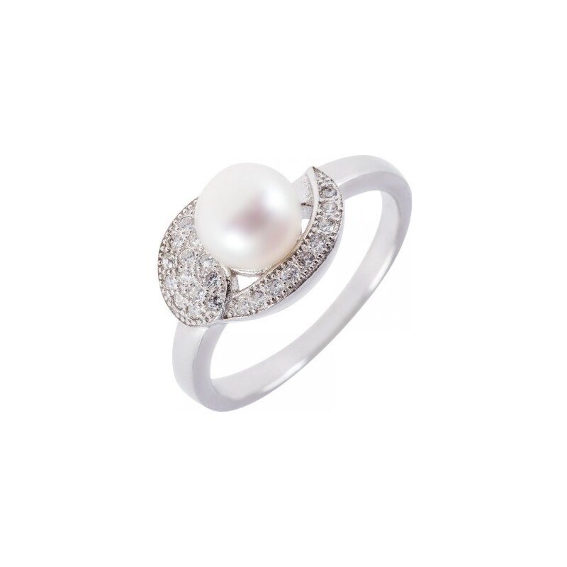 Meucci stříbrný elegantní prsten se sladkovodní perlou a zirkony SMP07R